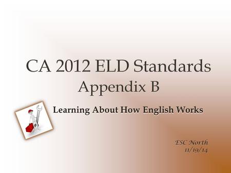 Objective Develop an understanding of Appendix B: CA ELD Standards Part II: Learning About How English Works.
