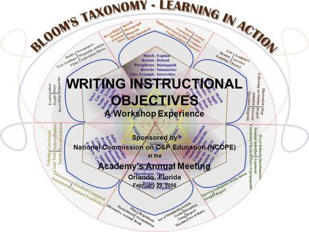 WRITING INSTRUCTIONAL OBJECTIVES A Workshop Experience Sponsored by National Commission on O&P Education (NCOPE) at the Academy’s Annual Meeting Orlando,