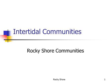 Rocky Shore1 Intertidal Communities Rocky Shore Communities.