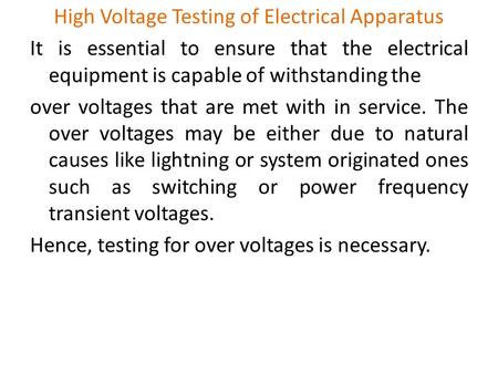 High Voltage Testing of Electrical Apparatus