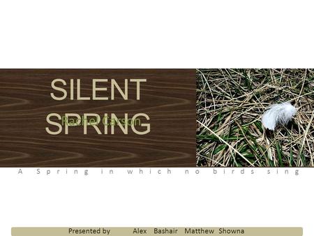 SILENT SPRING Rachel Carson A Spring in which no birds sing Presented by Alex Bashair Matthew Showna.