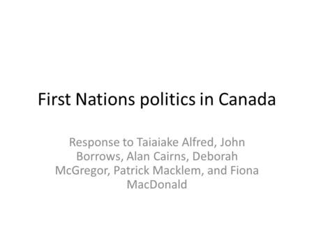 First Nations politics in Canada
