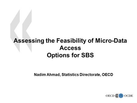 1 Assessing the Feasibility of Micro-Data Access Options for SBS Nadim Ahmad, Statistics Directorate, OECD.