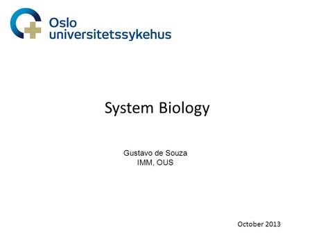 System Biology October 2013 Gustavo de Souza IMM, OUS.