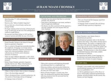AVRAM NOAM CHOMSKY Biography Criticisms and problems
