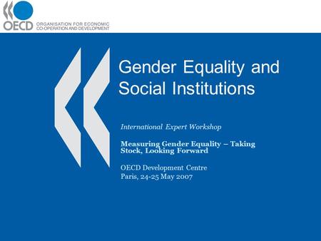 Gender Equality and Social Institutions International Expert Workshop Measuring Gender Equality – Taking Stock, Looking Forward OECD Development Centre.