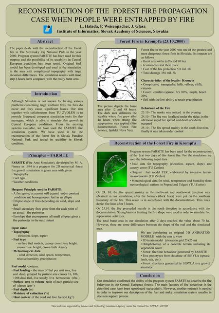 The paper deals with the reconstruction of the forest fire in The Slovensky Raj National Park in the year 2000. Program system FARSITE has been used for.