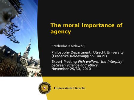 The moral importance of agency Frederike Kaldewaij Philosophy Department, Utrecht University Expert Meeting Fish welfare: