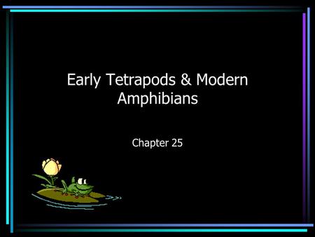 Early Tetrapods & Modern Amphibians Chapter 25. I. Movement Onto Land Amphibians are vertebrate transition to land; other organisms like plants, gastropods,