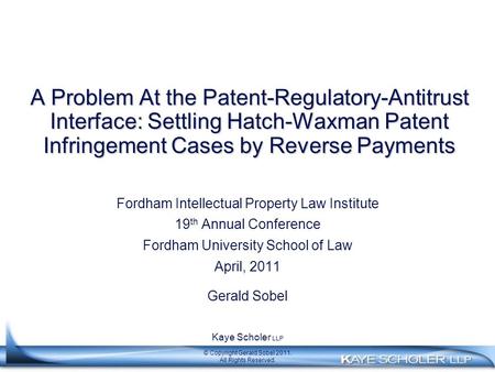 A Problem At the Patent-Regulatory-Antitrust Interface: Settling Hatch-Waxman Patent Infringement Cases by Reverse Payments Fordham Intellectual Property.