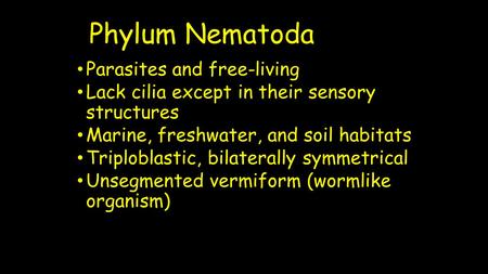 Phylum Nematoda Parasites and free-living
