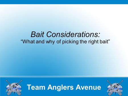 Team Anglers Avenue Bait Considerations: “What and why of picking the right bait”