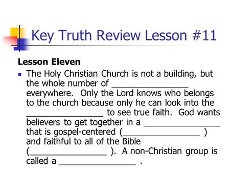 Key Truth Review Lesson #11