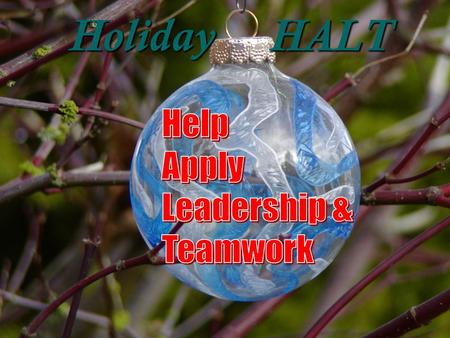Holiday HALT. 2 Help by Applying Leadership and Teamwork This Holiday Season   As winter holidays approach, serious incidents tend to increase.  