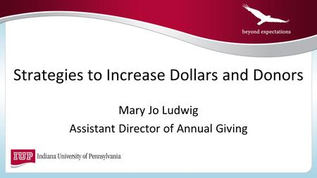Strategies to Increase Dollars and Donors Mary Jo Ludwig Assistant Director of Annual Giving.