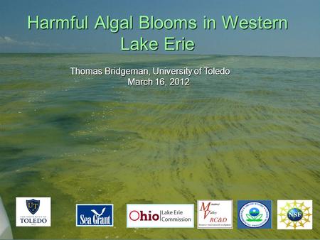 Harmful Algal Blooms in Western Lake Erie homas Bridgeman, University of Toledo Thomas Bridgeman, University of Toledo March 16, 2012.