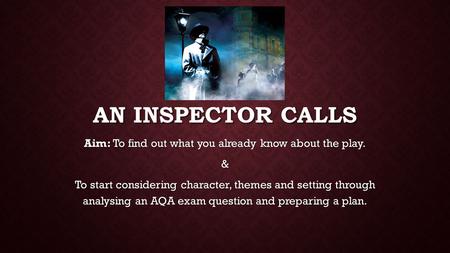 AN INSPECTOR CALLS Aim: To find out what you already know about the play. & To start considering character, themes and setting through analysing an AQA.