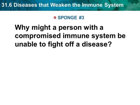 SPONGE #3 Why might a person with a compromised immune system be unable to fight off a disease?