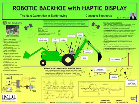 “Traditional” Backhoe Loader Haptic Joystick GPS Receiver Controller Control Valves Position Sensors Concepts & features 4410 Subterranean Hazard (power,