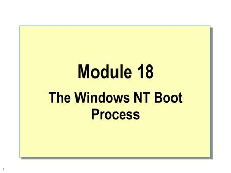 1 Module 18 The Windows NT Boot Process. 2  Overview Overview of the Windows NT Boot Process Troubleshooting the Boot Process Last Known Good Configuration.