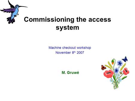 Commissioning the access system M. Gruwé Machine checkout workshop November 8 th 2007.