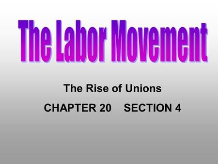 The Labor Movement The Rise of Unions CHAPTER 20 SECTION 4.