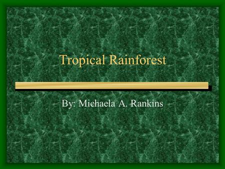 Tropical Rainforest By: Michaela A. Rankins Description These are some of the hottest, wettest areas of the world, and receive 200 inches of rainfall.