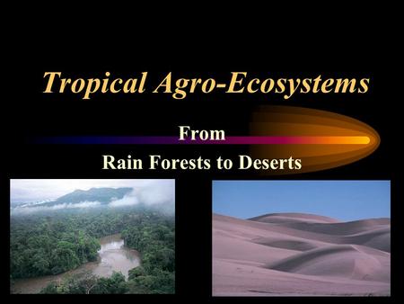 Tropical Agro-Ecosystems From Rain Forests to Deserts.