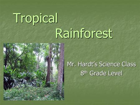 Tropical Rainforest Mr. Hardt’s Science Class 8 th Grade Level.
