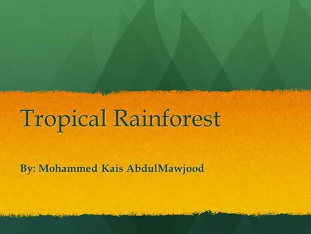 Tropical Rainforest By: Mohammed Kais AbdulMawjood.