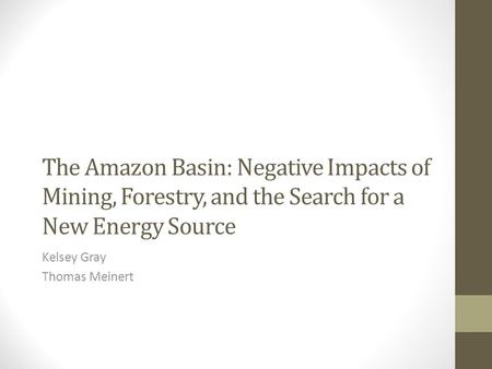 The Amazon Basin: Negative Impacts of Mining, Forestry, and the Search for a New Energy Source Kelsey Gray Thomas Meinert.