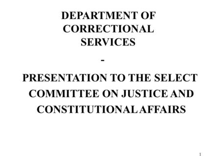 1 DEPARTMENT OF CORRECTIONAL SERVICES - PRESENTATION TO THE SELECT COMMITTEE ON JUSTICE AND CONSTITUTIONAL AFFAIRS.