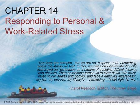 CHAPTER 14 Responding to Personal & Work-Related Stress “Our lives are complex, but we are not helpless to do something about the stress we feel. In fact,