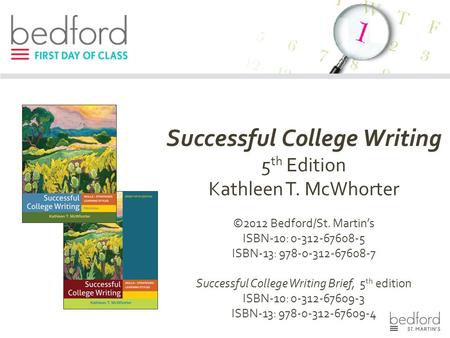 Successful College Writing 5 th Edition Kathleen T. McWhorter ©2012 Bedford/St. Martin’s ISBN-10: 0-312-67608-5 ISBN-13: 978-0-312-67608-7 Successful College.