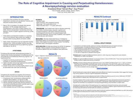 The Role of Cognitive Impairment in Causing and Perpetuating Homelessness: A Neuropsychology service evaluation Anastasia Shyla 1 Sylvain Roy 2, Guy Proulx.