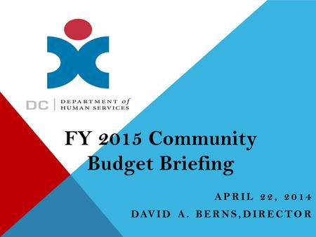 APRIL 22, 2014 DAVID A. BERNS,DIRECTOR FY 2015 Community Budget Briefing.