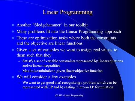 CS 312 – Linear Programming