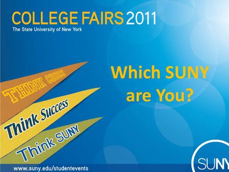 Which SUNY are You?. SUNY: More opportunities for you to pursue your goals than any other state university system in the nation.