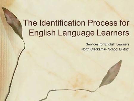 The Identification Process for English Language Learners Services for English Learners North Clackamas School District.