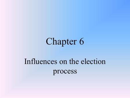 Chapter 6 Influences on the election process. Voter Participation Franchise/Suffrage – right to voteFranchise/Suffrage – right to vote Electorate – potential.