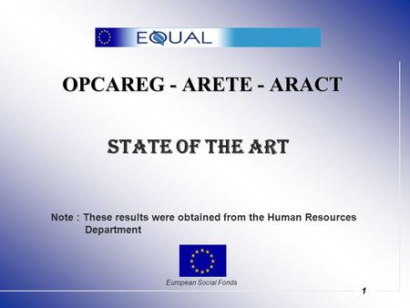 1 OPCAREG - ARETE - ARACT European Social Fonds State of the Art Note : These results were obtained from the Human Resources Department.
