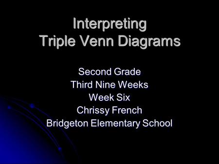 Interpreting Triple Venn Diagrams Second Grade Third Nine Weeks Week Six Chrissy French Bridgeton Elementary School.