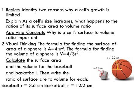 1 Review Identify two reasons why a cell’s growth is  limited