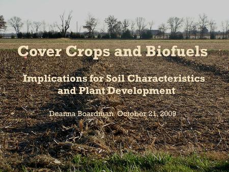 Cover Crops and Biofuels Implications for Soil Characteristics and Plant Development Deanna Boardman October 21, 2009.