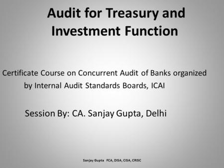 Audit for Treasury and Investment Function
