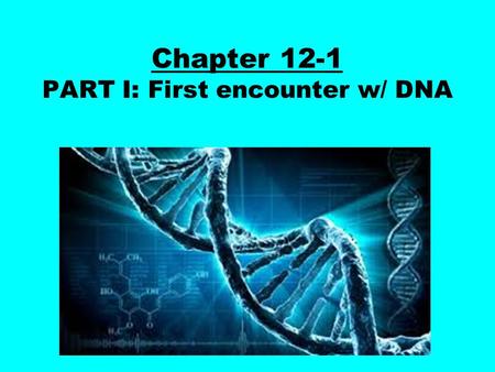 Chapter 12-1 PART I: First encounter w/ DNA. Long, long ago in the year 1928 ( about 90 years ago ) the first traces of DNA were found in a laboratory.