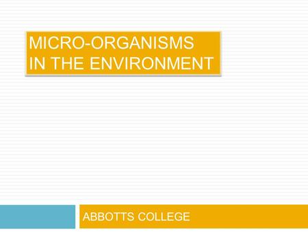 MICRO-ORGANISMS IN THE ENVIRONMENT ABBOTTS COLLEGE.