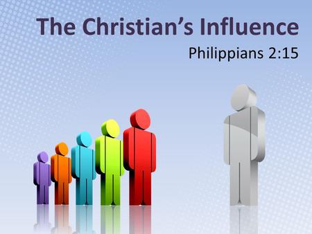 The Christian’s Influence Philippians 2:15. Christian Implies Conversion Newness of life, Rom 6:3-4 A new creation, 2 Cor 5:17 Raised with Christ, Col.