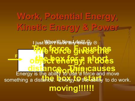 Work, Potential Energy, Kinetic Energy & Power