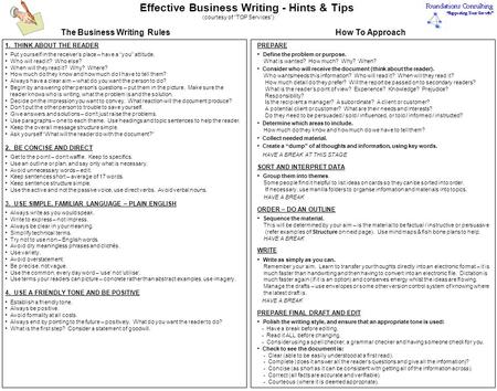 Effective Business Writing - Hints & Tips